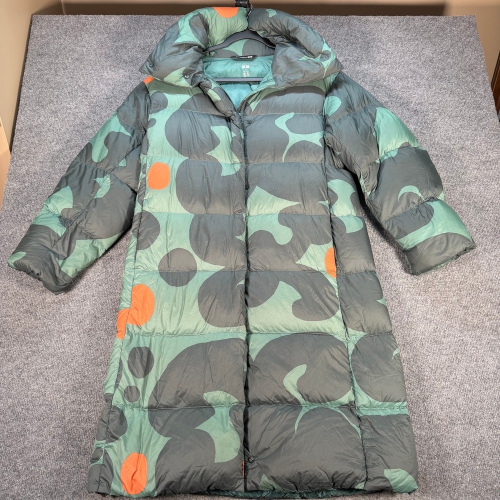Marimekko Uniqlo Ultra Light Down Coat Teal Abstract Puffer Jacket 436335 S